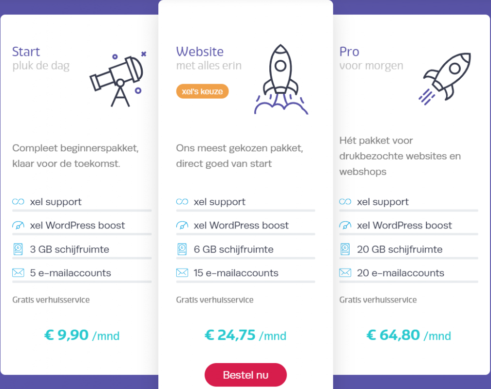 Xel WordPress webhosting pakketten, xel hosting, wordpress hosting